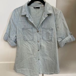 BDG Urban Outfitters Chambray Denim Jean Short Sleeves Button Down Button Up Top